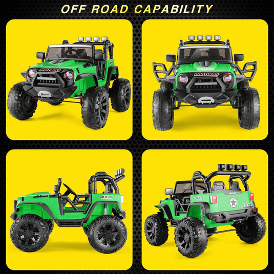 2-Seater Electric Ride On Jeep for Kids with 3 Speeds, MP3 Player, Remote Control, and LED Lights - 24V MAX Power