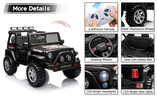 2-Seater Electric Toy Jeep for Kids with Remote Control, USB and Bluetooth Connectivity