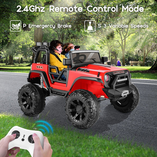 2-Seater Electric Ride On Jeep with 3 Speeds, MP3 Player, Remote Control, and LED Lights - Perfect for Kids!