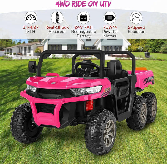 2-Seater Electric Ride-On Truck with Dump Bed and RC Control - 3 Speeds, 24V Power for Kids