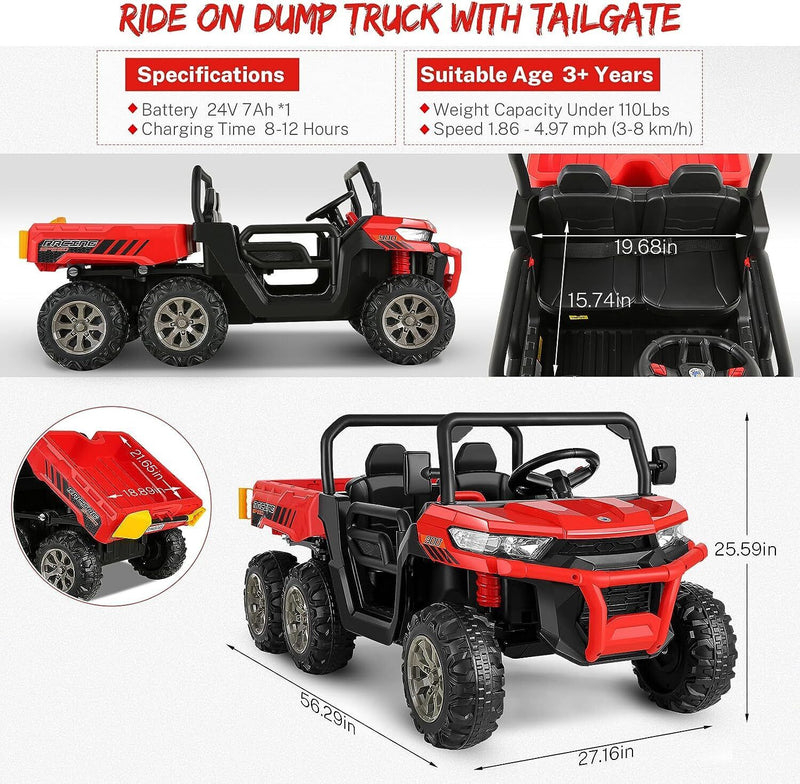 Load image into Gallery viewer, 2-Seater Electric Ride-On Truck with Dump Bed and RC Control - 3 Speeds, 24V Power for Kids
