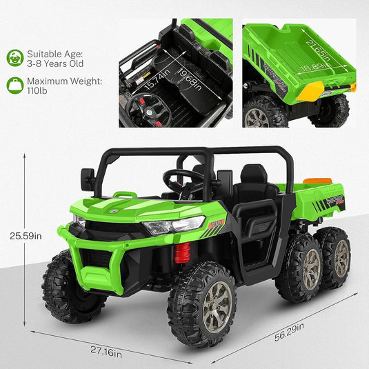 Premium 24V 7Ah Battery-Powered 2-Seat Dump Truck Ride-On Toy for Kids with 6 Wheels