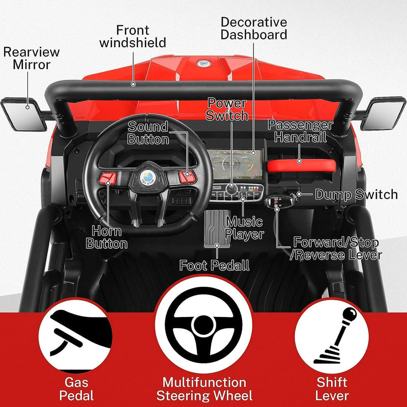 Load image into Gallery viewer, Premium 24V 7Ah Battery-Powered 2-Seat Dump Truck Ride-On Toy for Kids with 6 Wheels
