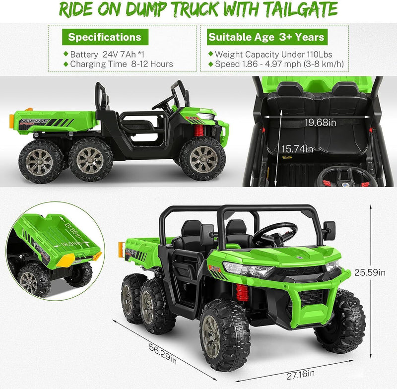 Load image into Gallery viewer, 2-Seater Electric Truck Tractor for Kids with Dump Bed and 3 Speeds - 24V
