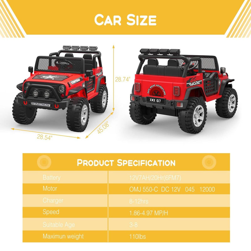 Load image into Gallery viewer, 2-Seater Kids Ride-On Truck with Remote Control, LED Lights, Music, and Double Doors
