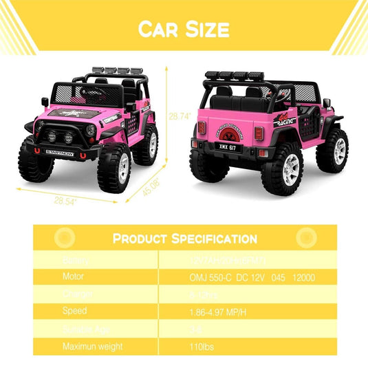 2-Seater Kids Ride-On Truck with Remote Control, LED Lights, Music, and Double Doors