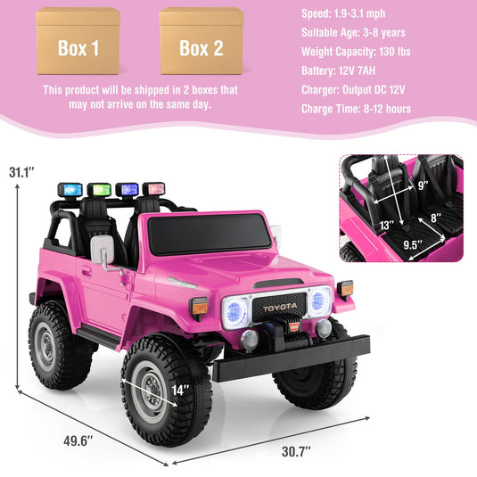 2-Seater Pink Battery Powered Ride-On Car with 3-Point Seat Belts and Doors - 12V