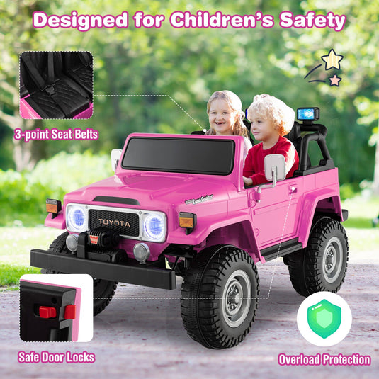 2-Seater Pink Battery Powered Ride-On Car with 3-Point Seat Belts and Doors - 12V