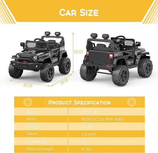 2-Speed Bluetooth Electric Kids Ride-On Truck with LED Lights and Remote Control - 12V US Version