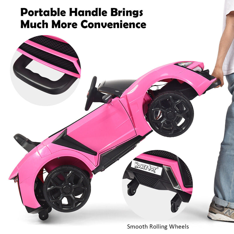 Load image into Gallery viewer, Electric Pink Ride-On Car for Kids with Remote Control, Lights, Music, and Openable Doors
