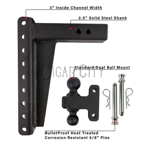 .5″ Heavy Duty 12″ Drop/Rise Hitch – Bulletproof Hitches – Adjustable Dual Ball Mount