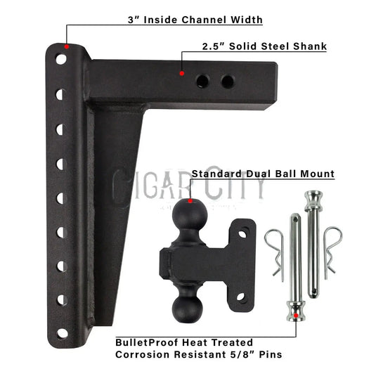 .5″ Heavy Duty 12″ Drop/Rise Hitch – Bulletproof Hitches – Adjustable Dual Ball Mount