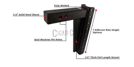 .5″ Heavy Duty 12″ Drop/Rise Hitch – Bulletproof Hitches – Adjustable Dual Ball Mount