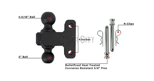 .5″ Heavy Duty 12″ Drop/Rise Hitch – Bulletproof Hitches – Adjustable Dual Ball Mount