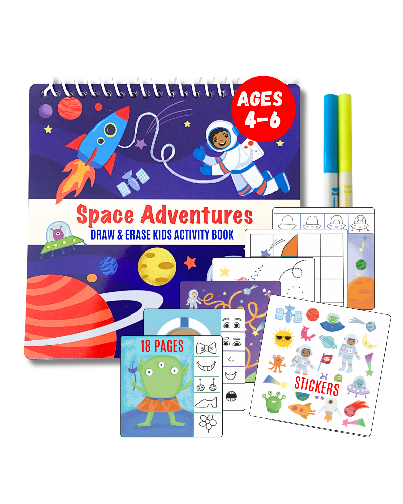 Load image into Gallery viewer, Small 7" Dry Erase Activity Book (incl. 2 Washable Markers &amp; Reusable Stickers)
