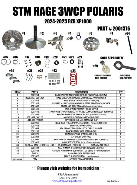 Load image into Gallery viewer, STM Rage 3WCP 2024+ Polaris XP-1000 Primary Clutch
