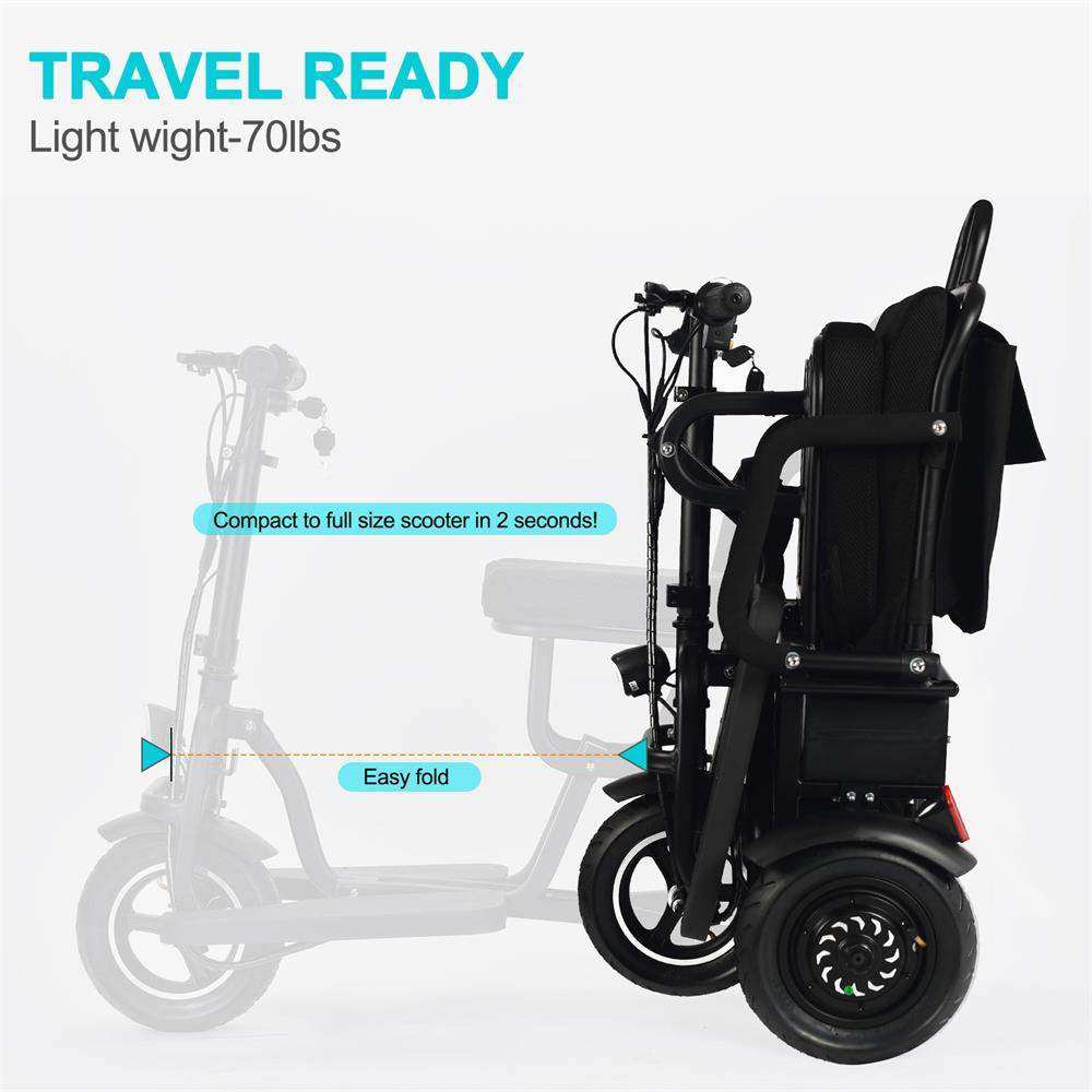 Folding Mobility Electric Trike 48v 700w Dual Motor Lithium Black - Skoutley Outdoors LLC