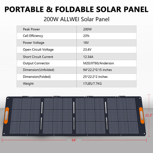 ALLWEI XY-200 200W Solar Panel for PPS1200 PPS2400