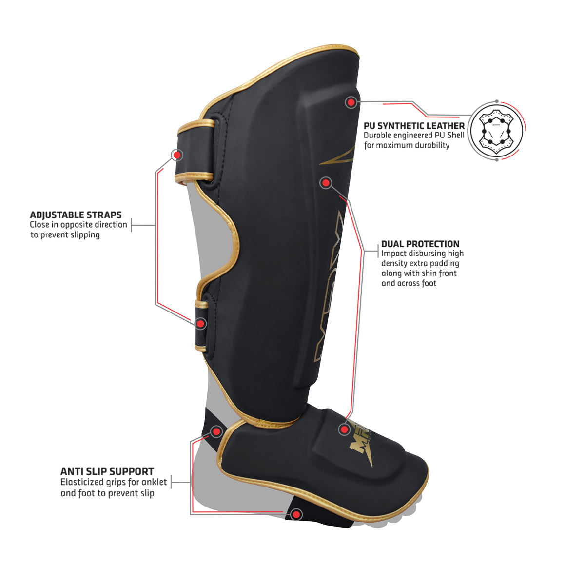 MRX BOXING & FITNESS Shin Guards Pads for Boxing MMA Muay Thai Kickboxing Training Workout Extra Padding Protective Gear Men Women