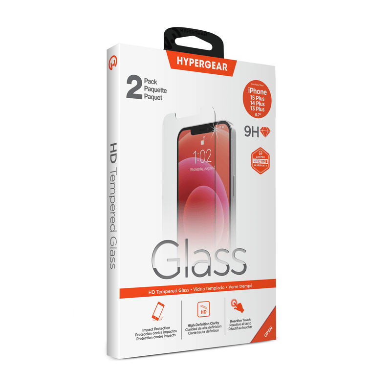 Load image into Gallery viewer, HyperGear 2-Pack HD Tempered Glass for iPhone 15 Plus
