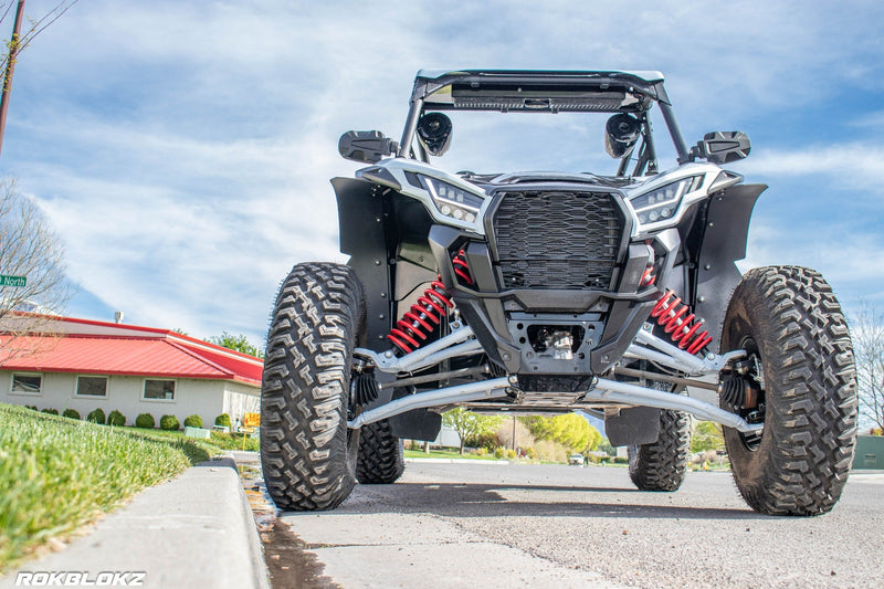 Load image into Gallery viewer, 2020+ Kawasaki KRX 1000 FT. Rokblokz UTV Fender Kit, and mud flaps Front view
