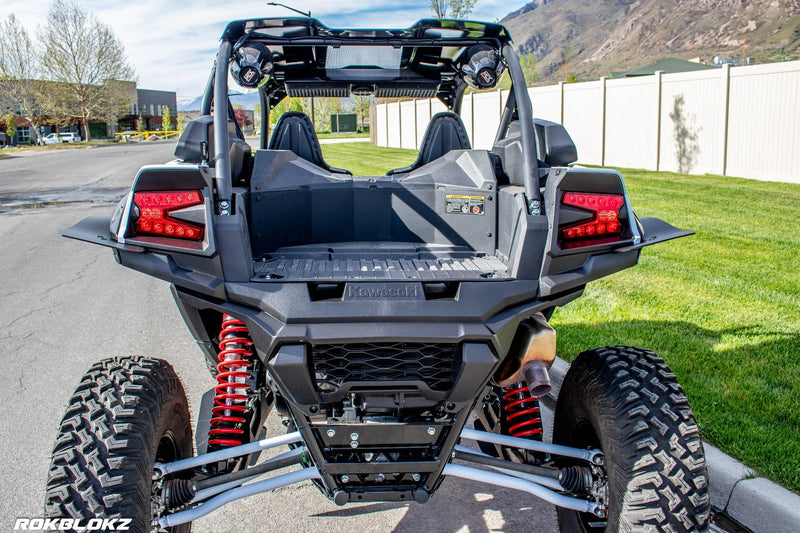 Load image into Gallery viewer, 2020+ Kawasaki KRX 1000 FT. Rokblokz UTV Fender Kit, and mud flaps rear view
