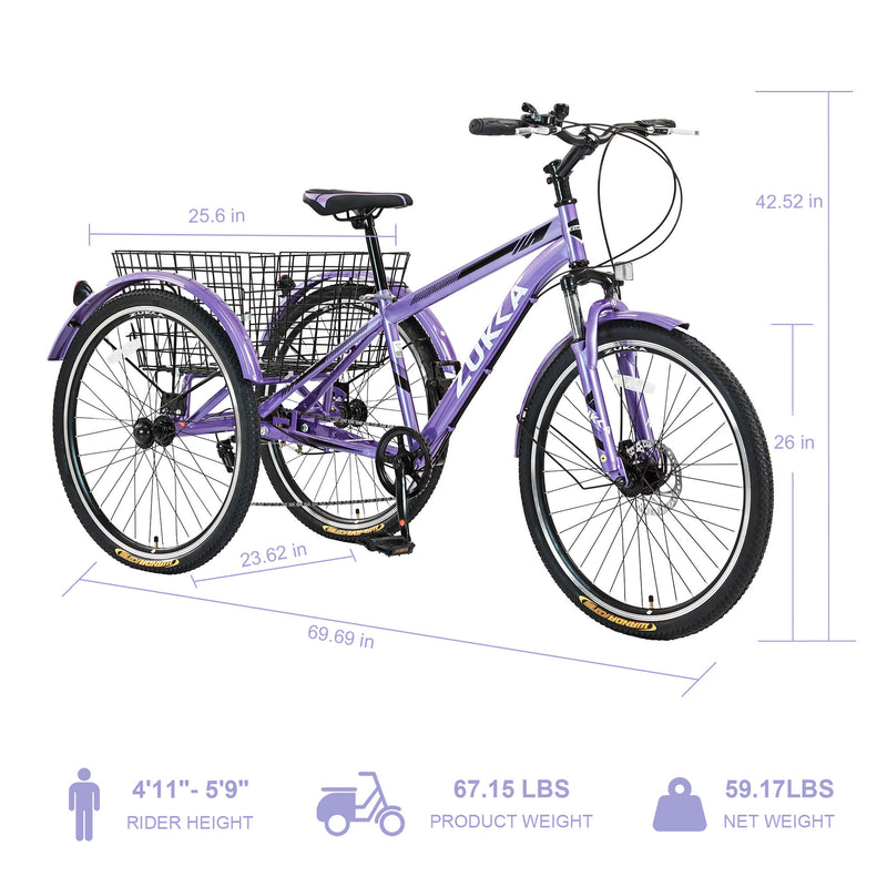 Load image into Gallery viewer, Zukka Wanda 26“ 7-Speed Mountain Adult Tricycle
