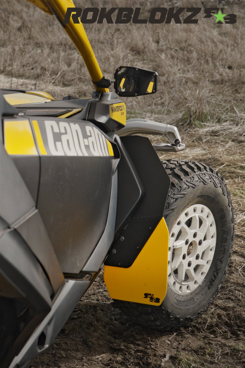 Load image into Gallery viewer, 2024 CanAm Maverick R Ft. Rokblokz Fender extension kit w/yellow accents - front
