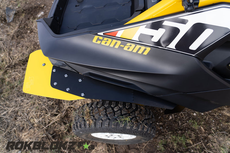 Load image into Gallery viewer, 2024 CanAm Maverick R Ft. Rokblokz Fender extension kit w/yellow accents - rear from above
