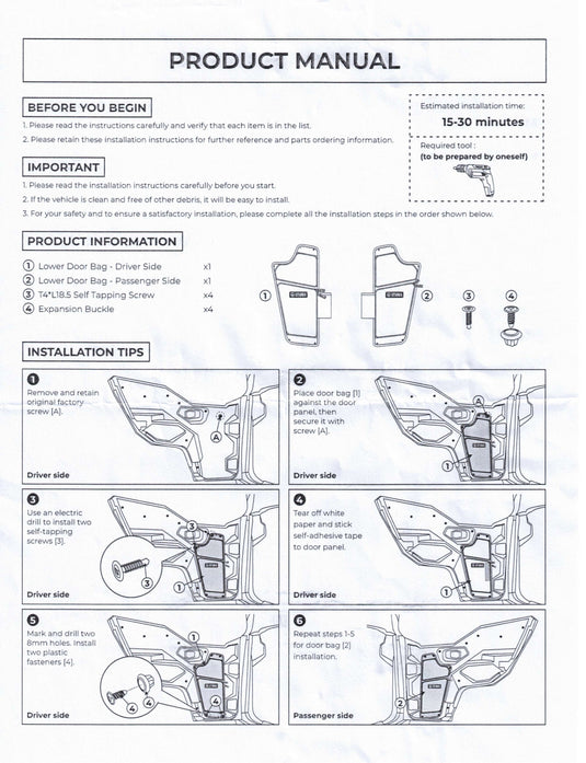 Polaris General 1000 2/4 seater Front Lower Door Bags (2016-2025)