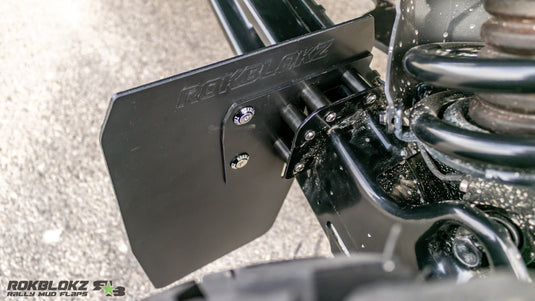 2025 CanAm Maverick R Featuring Rokblokz Upgraded Trailing Arm Mud Flaps for OEM Bracket - top down