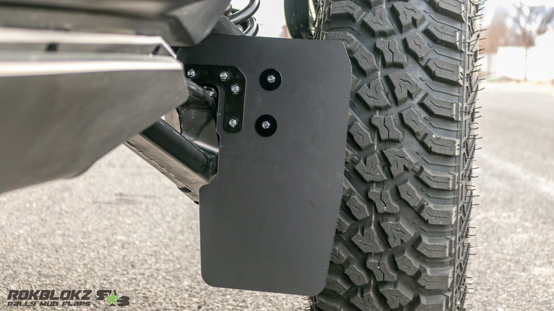 Load image into Gallery viewer, 2025 CanAm Maverick R Featuring Rokblokz Upgraded Trailing Arm Mud Flaps for OEM Bracket - Main up close
