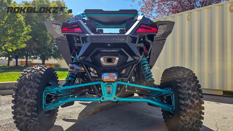 Load image into Gallery viewer, 2025 Polaris RZR Pro R Featuring Rokblokz Fender Kit in Black - rear view
