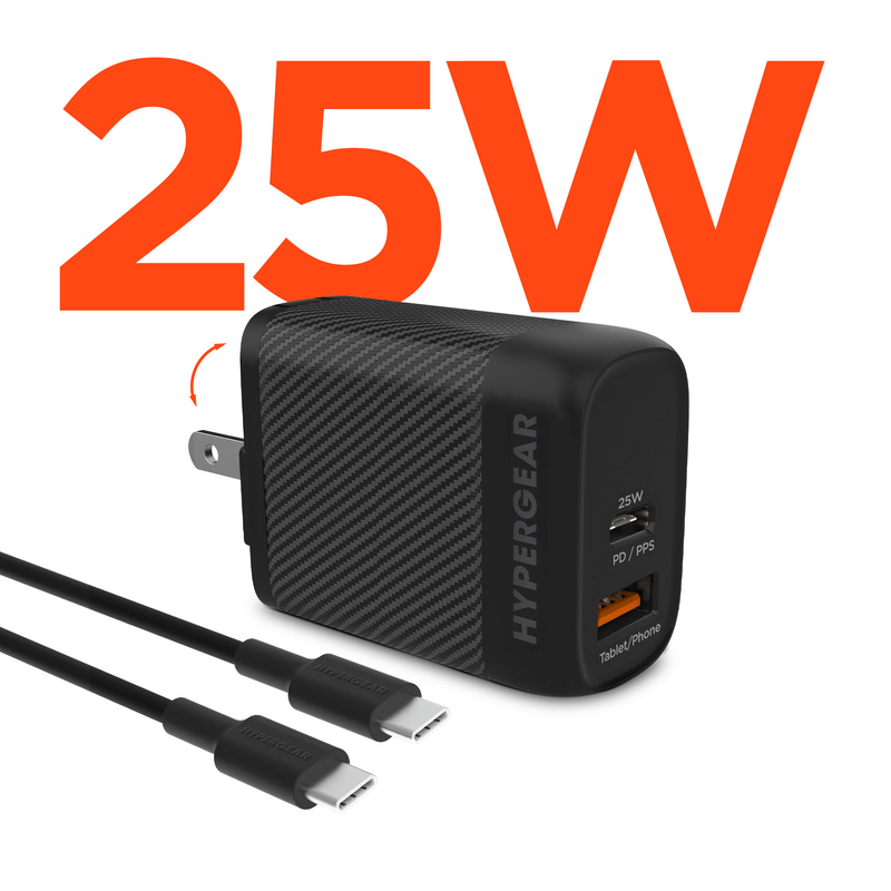 Load image into Gallery viewer, HyperGear SpeedBoost 25W USB-C PD + 12W USB Fast Wall Charger with PPS and 6ft USB-C Cable
