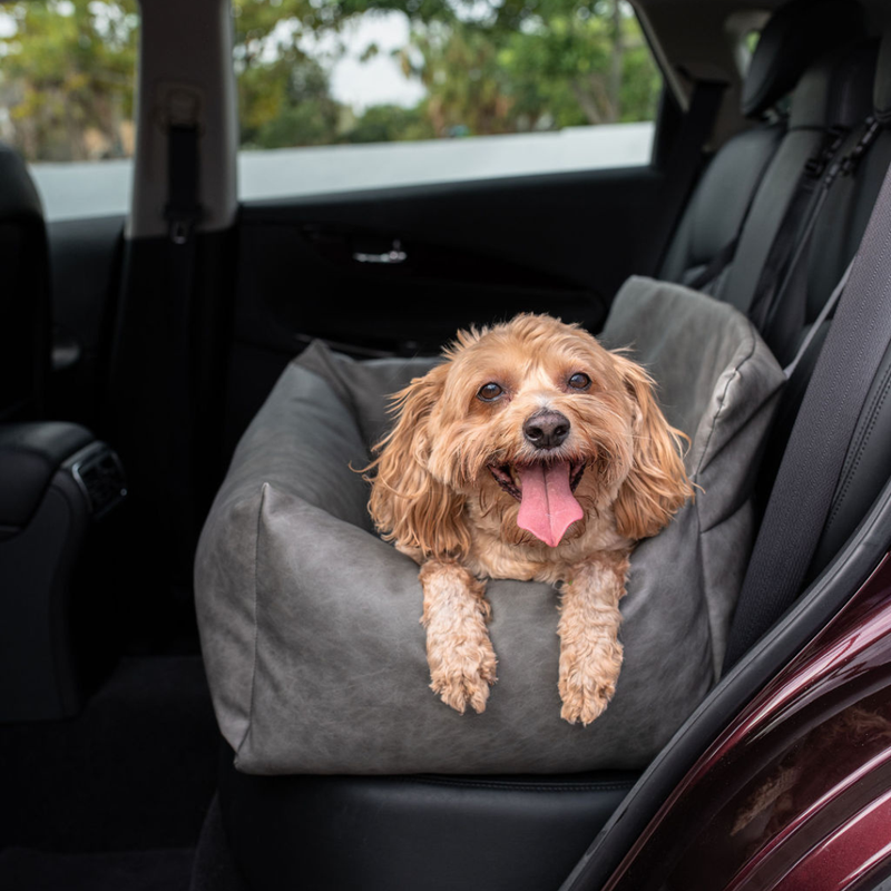 Load image into Gallery viewer, PupProtector™ Faux Cool-to-Touch Vegan Leather Memory Foam Dog Car Bed - Slate Gray
