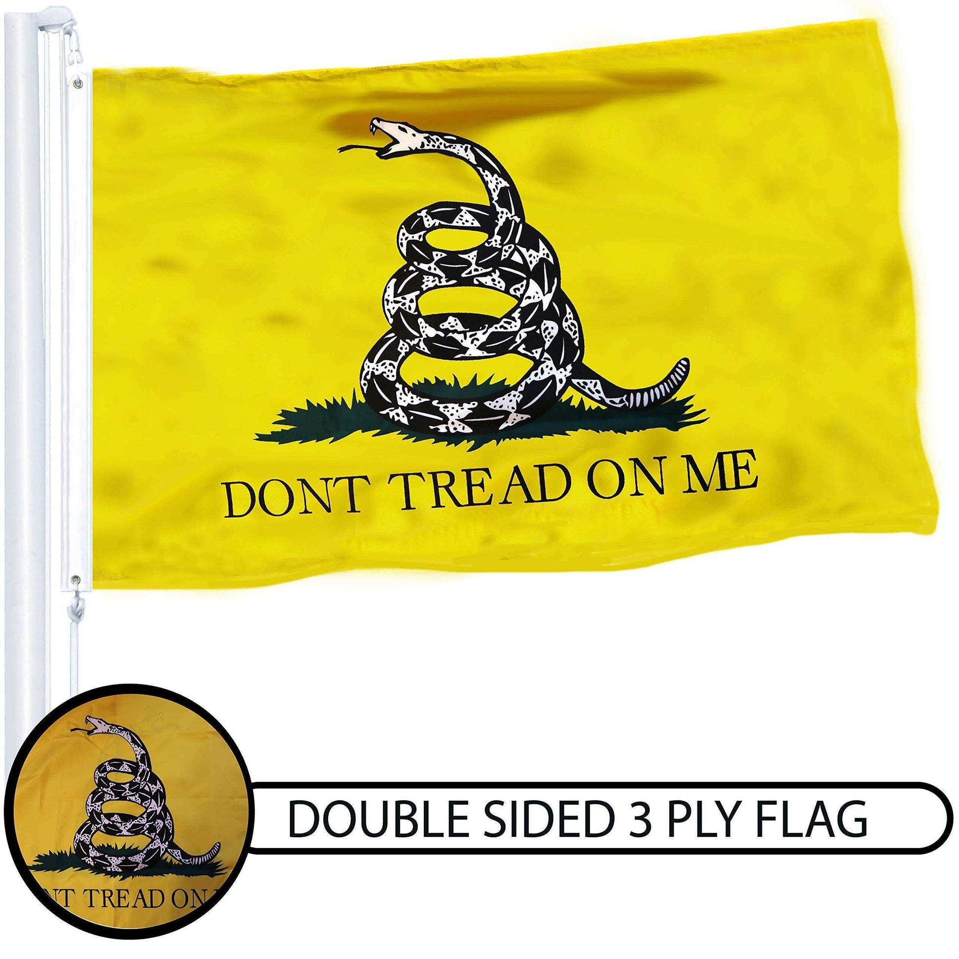 Gadsden Flag Don't Tread On Me Flag 3x5 FT Double Sided 3ply 150D Quality Polyester Tea Party Rattle Snake Banner Heavy Duty Brass Grommets - Skoutley Outdoors LLC