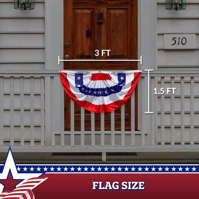 Load image into Gallery viewer, USA Pleated Fan Flag 1.5x3 Feet American USA Bunting Decoration Flags EMBROIDERED Patriotic Stars &amp; Sewn Stripes Canvas Header and Brass Grommets - Skoutley Outdoors LLC
