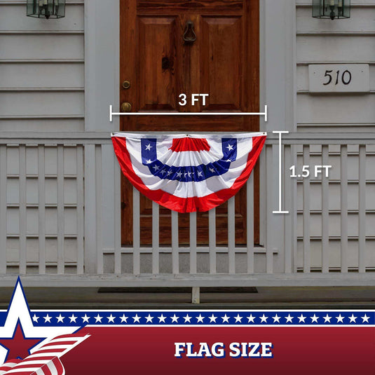 USA Pleated Fan Flag 1.5x3 Feet American USA Bunting Decoration Flags EMBROIDERED Patriotic Stars & Sewn Stripes Canvas Header and Brass Grommets - Skoutley Outdoors LLC