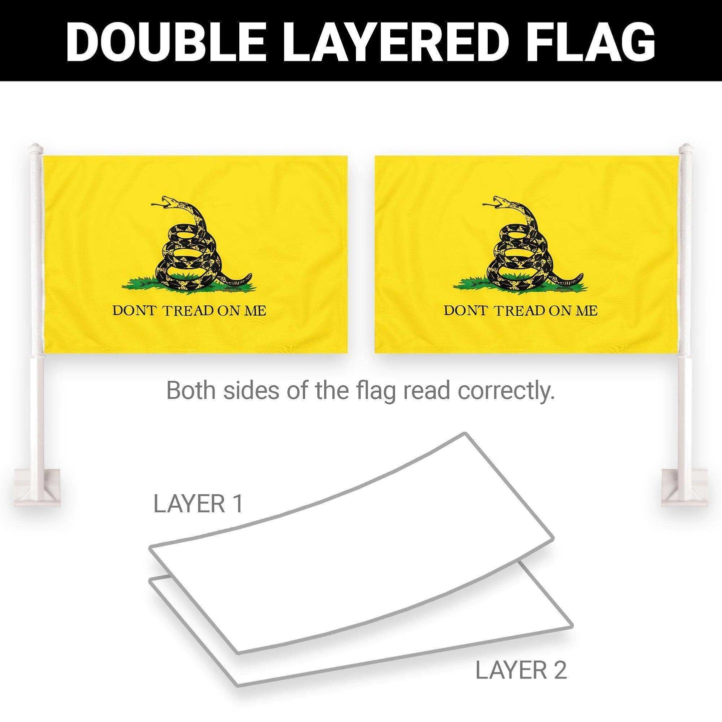 2 Pack: Gadsden Don't Tread On Me Car Flag | 11x17 In | Double LiteWeave Pro Series Double Sided Printed 150D Polyester | Flagpole Included | Perfect for Festival Celebrations Parades - Skoutley Outdoors LLC