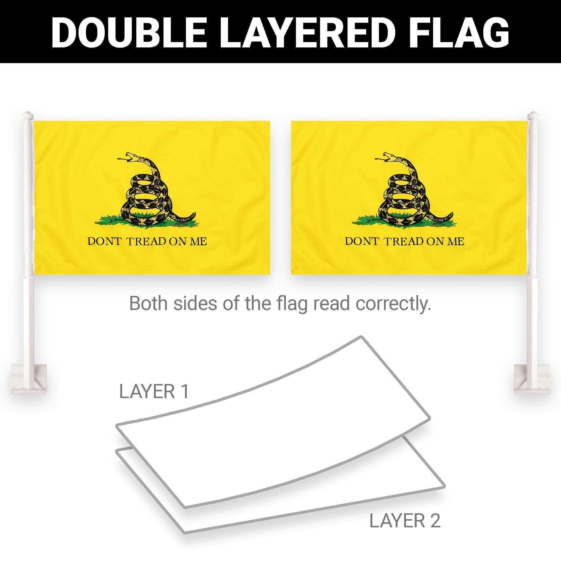 2 Pack: Gadsden Don't Tread On Me Car Flag | 11x17 In | Double LiteWeave Pro Series Double Sided Printed 150D Polyester | Flagpole Included | Perfect for Festival Celebrations Parades - Skoutley Outdoors LLC