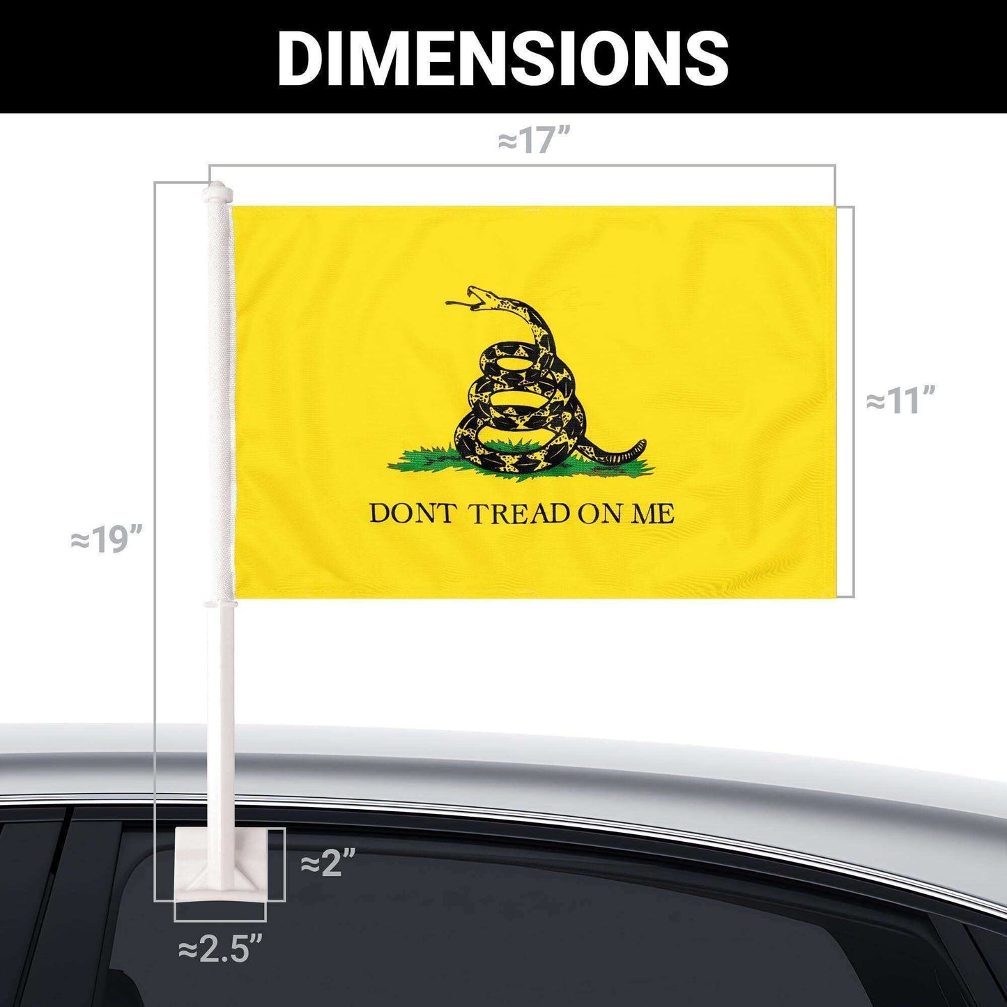 2 Pack: Gadsden Don't Tread On Me Car Flag | 11x17 In | Double LiteWeave Pro Series Double Sided Printed 150D Polyester | Flagpole Included | Perfect for Festival Celebrations Parades - Skoutley Outdoors LLC