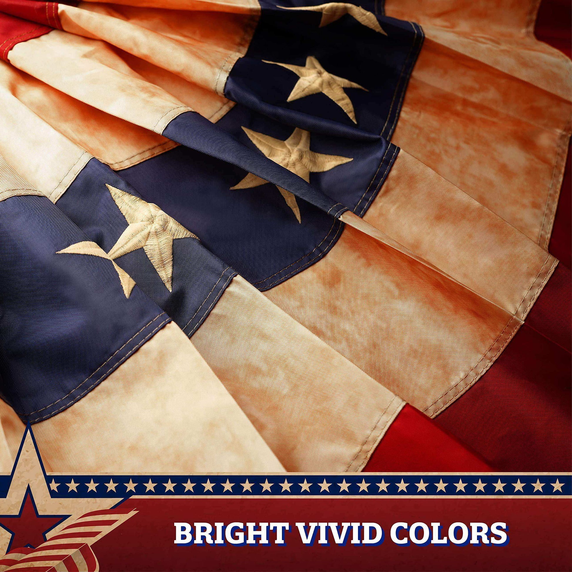 2 Pack: USA Tea Stained Pleated Fan Flag 1.5x3FT Embroidered Polyester Stars and Stripes - Skoutley Outdoors LLC