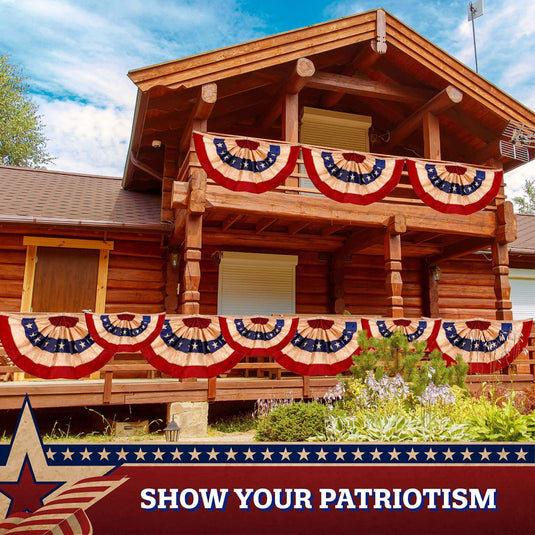 2 Pack: USA Tea Stained Pleated Fan Flag 1.5x3FT Embroidered Polyester Stars and Stripes - Skoutley Outdoors LLC