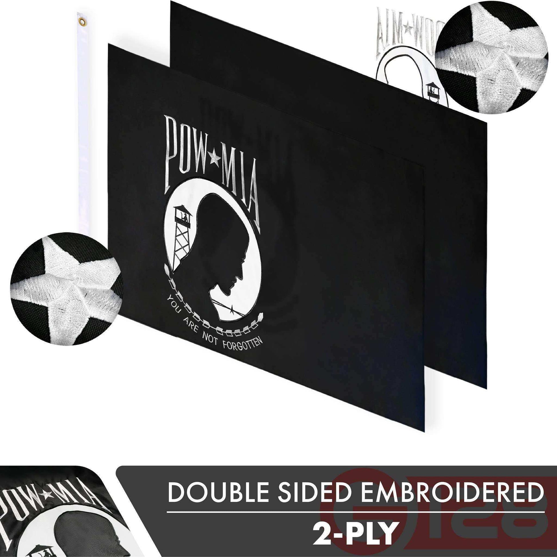 POW MIA Flag | 3x5 Ft | Double ToughWeave Series Double Sided Embroidered 210D Polyester | Embroidered Design Indoor Outdoor Brass Grommets Heavy Duty 2 ply - Skoutley Outdoors LLC