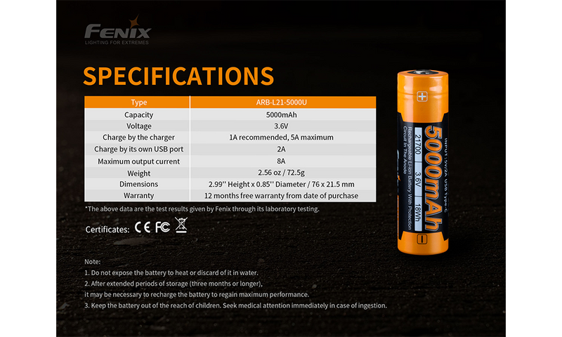 Load image into Gallery viewer, Fenix ARB-L21-5000U Rechargeable 21700 Battery
