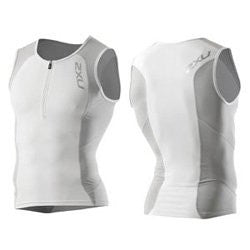Load image into Gallery viewer, 2XU Men&#39;s Compression Tri Singlet, White/Grey (Small)
