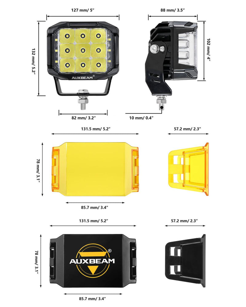 Load image into Gallery viewer, V-MAX Series | 5 Inch 168W 16440LM Combo Beam Side Shooter LED Square Pod Lights with Amber DRL
