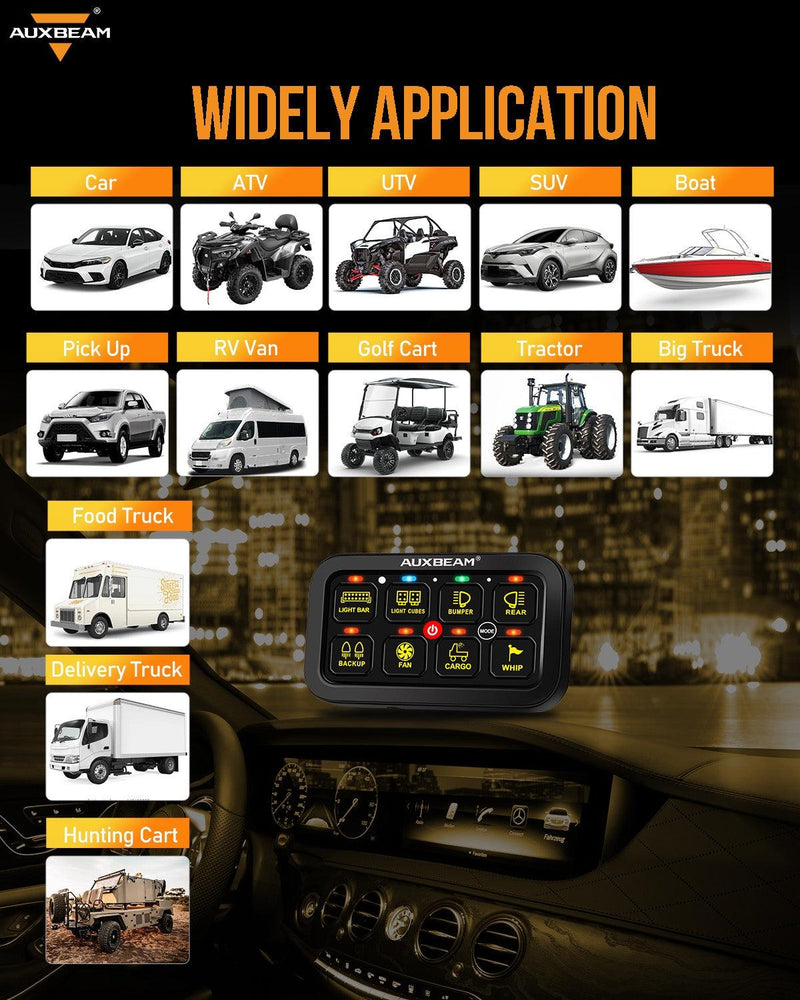 Load image into Gallery viewer, RB80 RGB Switch Panel, Toggle/ Momentary/ Pulsed Mode Supported (Two-Sided Outlet)
