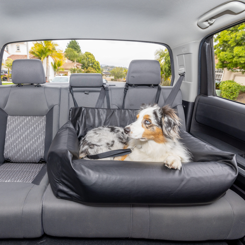 Load image into Gallery viewer, PupProtector™ Faux Cool-to-Touch Vegan Leather Memory Foam Dog Car Bed -  Black
