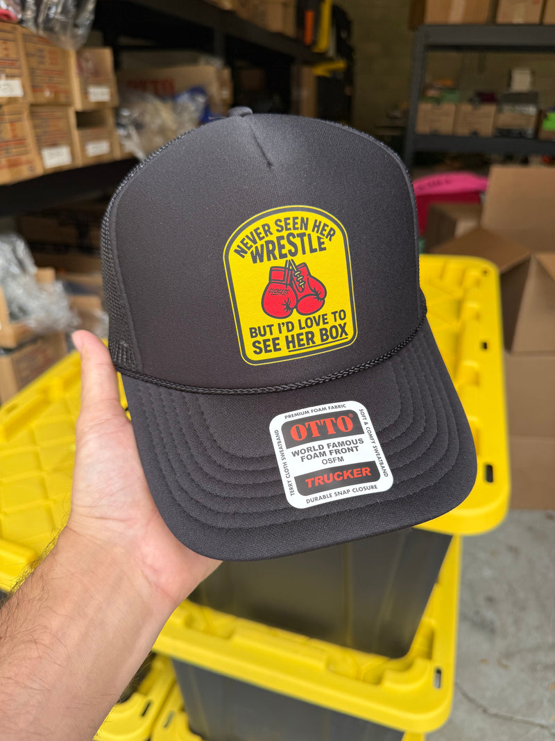 Load image into Gallery viewer, Love to See Her Box Trucker Hat
